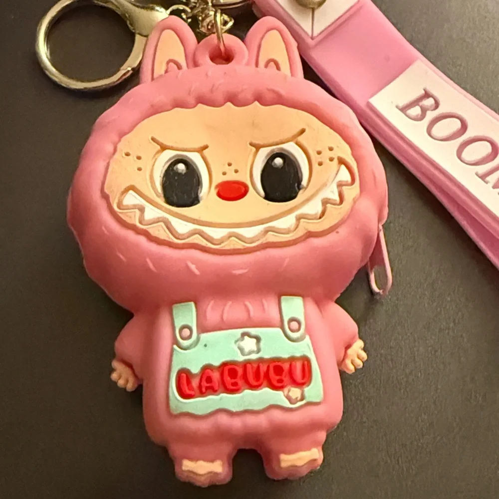 Labubu Pink Keychain Mini zip coin purse keychain Bag Charm